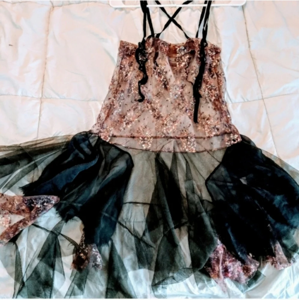 RARE Free People Ballerina Fairy Slip Dress Pink/Gray Combo - Picture 3 of 11